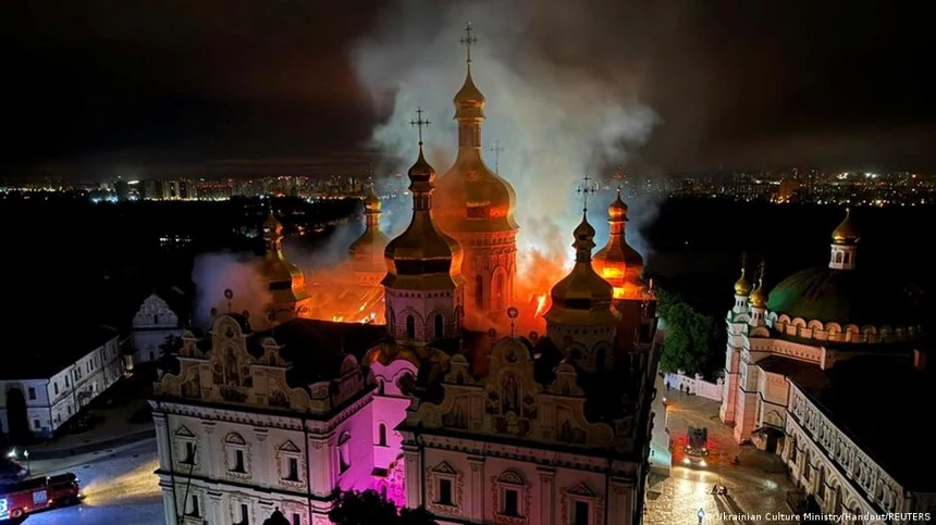 Russia strikes leave historic Kyiv cathedral in flames